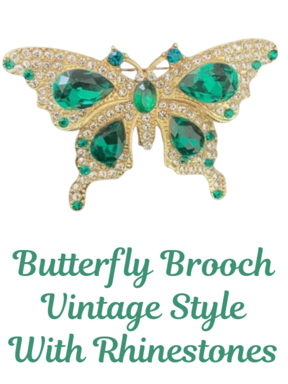 Butterfly Brooch - Vintage style with Emerald Green Gems Style and Rhinestones